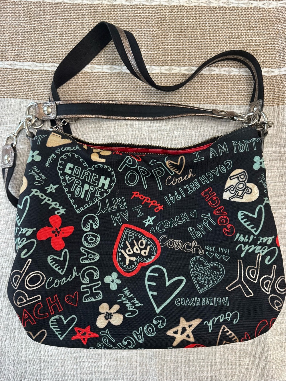 Coach Black Multi Poppy Heart Print Crossbody Bag - Picture 2 of 7